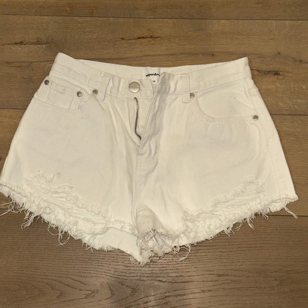 White Frayed Hem Denim Shorts